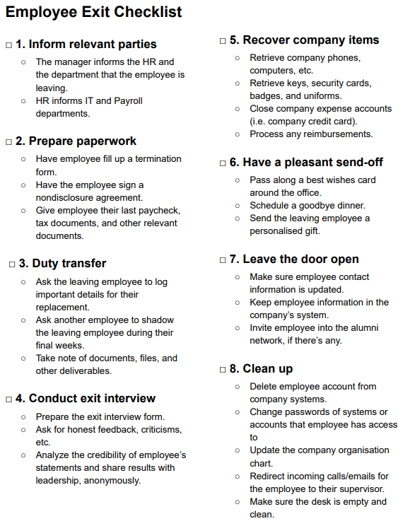 Offboarding checklist